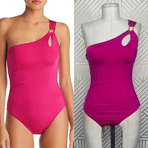 Trina Turk‎ Getaway Solid One Piece One Shoulder Swimsuit Berry Pink Size US 2